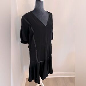 Halston Heritage Short Sleeve Fit & Flair In Black With Leather Accents Size 14